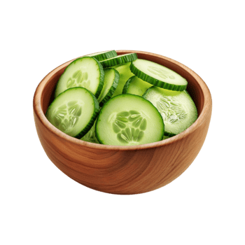 Wooden bowl of cucumber slices on transparent background png