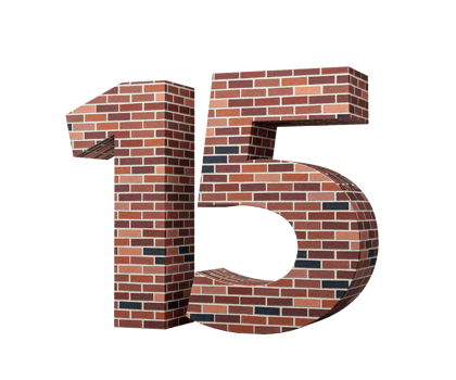 Bricks Wall Number Fifteen 15 Digit Made Of Colored Wall Of Bricks Background 3D Illustration png