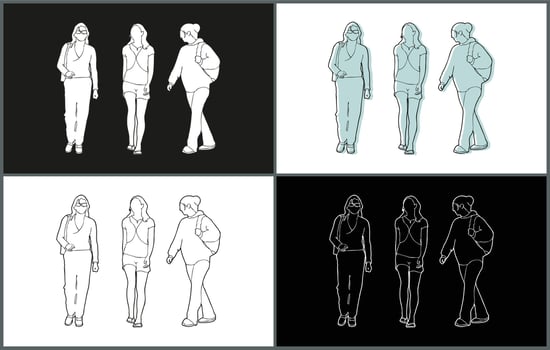 Line Drawing Walking and Standing Poses Casual Women Illustrations set vector