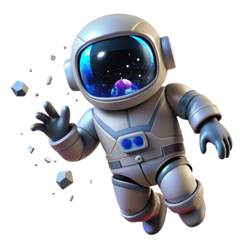 Cute Astronaut in Space 3D Render of a Spaceman Amidst Asteroids png
