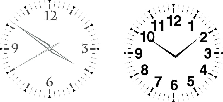 Two clocks are shown on a white background vector