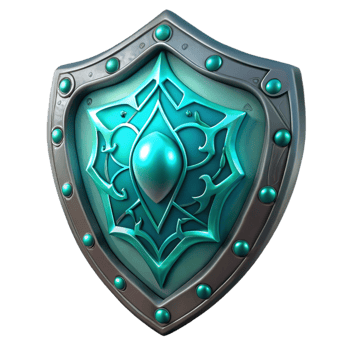 Ornate Fantasy Shield Teal and Silver Design png