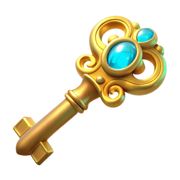 Ornate Golden Key with Blue Gemstones A 3D Render png