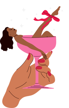 A woman perched inside a martini glass it's party time png