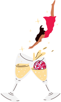 A woman diving into a glass of champagne let the party begin png