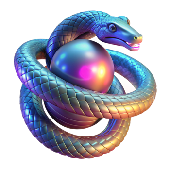 iridescent snake,sphere, digital art, 3D rendering, abstract, colorful, reptile, shiny, scales, glowing, jewel toned, surreal, iridescent, geometric, texture png