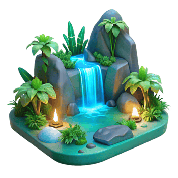 serene abstract Luminous Waterfall Oasis Digital Render of Tropical Paradise genuine png