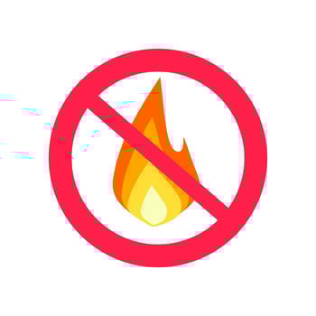 Fire prohibition hazard risk sign and flame ignition risk warning notice area icon flat cartoon illustration isolated vector