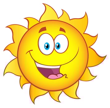 Happy sun with expressive eyes and an open mouth, symbol of positive energy vector