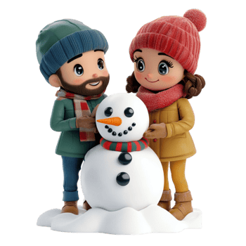 Adorable Family Playing in Snow on Transparent Background png