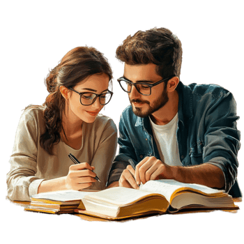 Attentive Students Studying Together on Transparent Background png