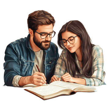 Academic Couple Engrossed in Study on Transparent Background png