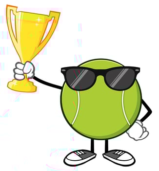 Victorious Tennis Mascot with Sunglasses and Trophy vector