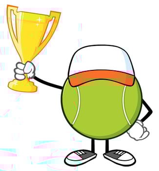 Tennis Champion Mascot Holding a Golden Trophy vector