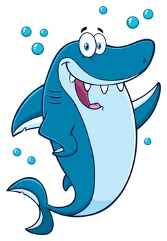 Joyful Cartoon Shark Illustration with Water Bubbles vector