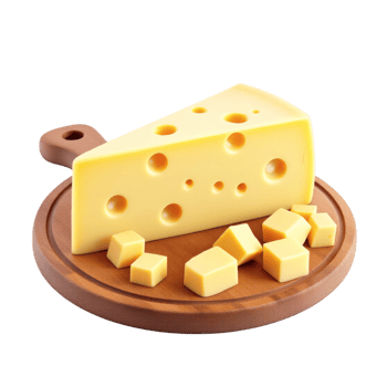 A piece of cheese on a wooden board png