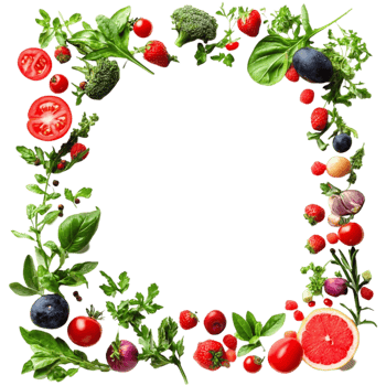 Kaleidoscopic Fruit and Vegetable Wreath on Transparent Background png