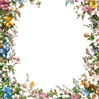 Floral Easter Frame with Colorful Eggs on Transparent Background png
