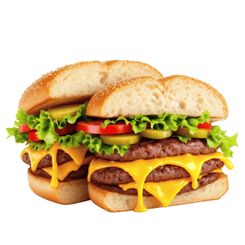 Two cheeseburgers with cheese and lettuce png