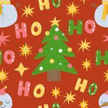 Winter holidays seamless pattern. Bright Christmas pattern with tree, snowman. isolated illustration endless background, wrapping paper, textile vector