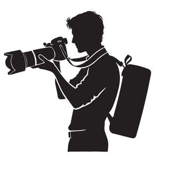 Silhouette of a Professional Photographer with Camera and Bag vector