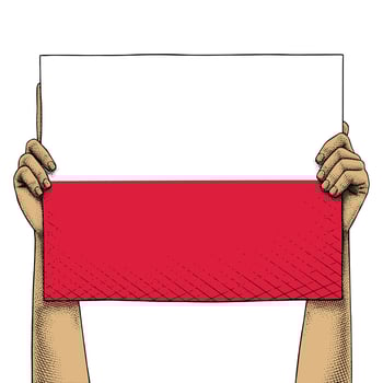 Hand Raises a Sign That Show Poland Flag vector