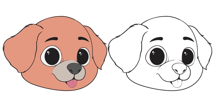 Bundling Head Dog Character Illustration, Coloring Book Page with Dog, Isolated Head Dog with white Background vector