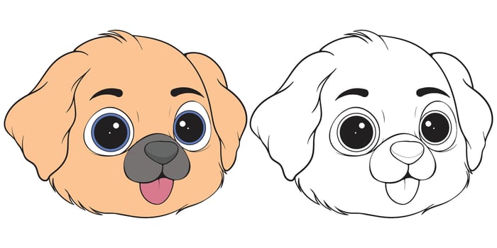 Set Head Dog Character Illustration, Coloring Book Page vector