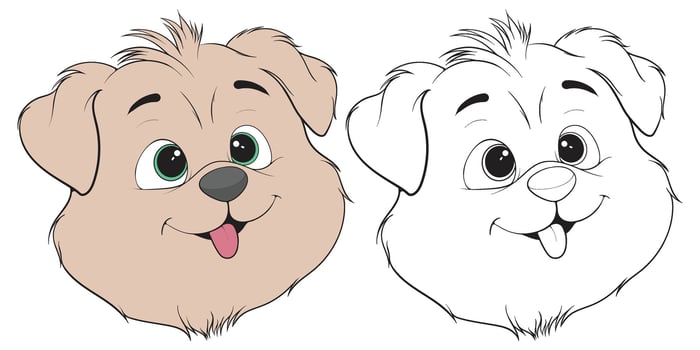 Bundling Head Dog Character Illustration, Coloring Book Page with Dog, Isolated Head Dog with white Background. vector