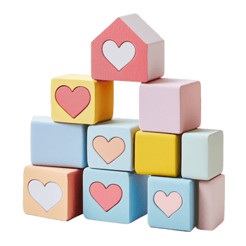 Wooden Block with Hearts and House on Transparent Background png