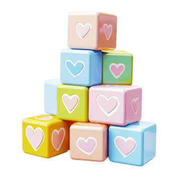 Stacked Pastel Heart Blocks on Transparent Background png