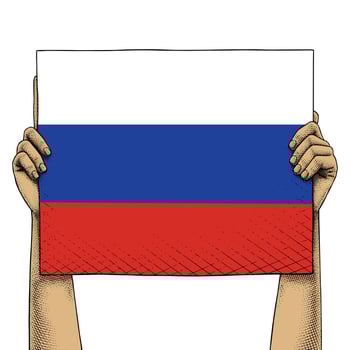 Hand Raises a Sign That Show Russia Flag vector