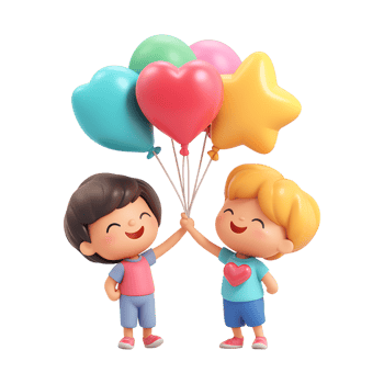 Happy children holding balloons on transparent background png