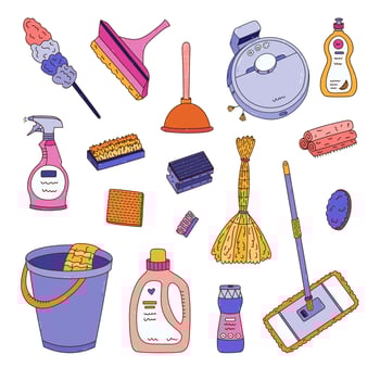 Cleaning supplies and tools illustration vector