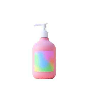 Pink Pastel Lotion Bottle with Rainbow Label png