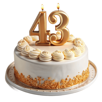 birthday celebration cake written forty three on cake is isolated on transparent background png