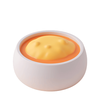 Adorable Cat-Shaped Cheese in Orange Soup 3D Render png