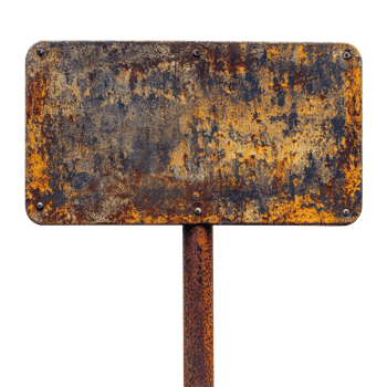 Rusty vintage metal sign isolated on Transparent background showcasing weathered textures and old charm, Rusty vintage empty metal sign isolated on png