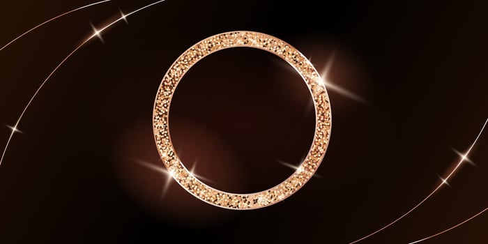 Gold circle frame with blinks and glitters, award ceremony background, empty border for texts and images, golden ring on the black background. illustration. vector