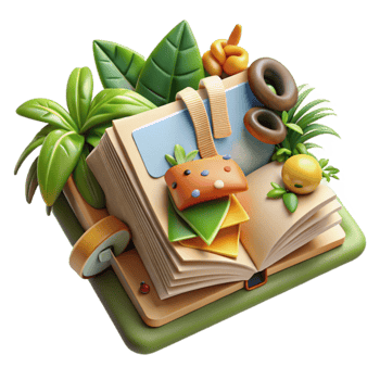 Open Book with Tropical Plants and Objects png