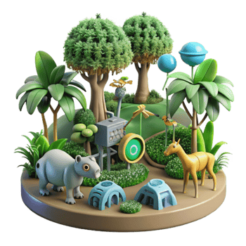 Whimsical Animal Scene 3D Render of Playful Jungle png