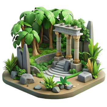 Tropical Garden with Ancient Ruins png