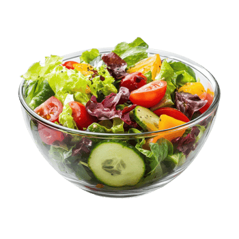 Colorful fresh salad in glass bowl isolated on Transparent background ready for a healthy meal or snack, Salad in glass bowl isolated on background png