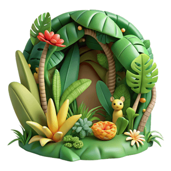 Jungle Oasis Tropical Plants, Lush Foliage, and Hidden Creature png