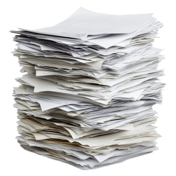 Stack of assorted papers in disarray on a clean Transparent background, Stack papers isolated on png