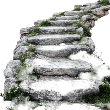 Stone path with steps leading up to a white building under a clear sky during the day, stone path with steps leading up to the top, Transparent background png