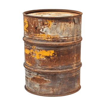Rusty old metal barrel isolated on Transparent background highlighting its weathered texture and color variations, rusty old metal barrels isolated on png