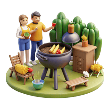 Couple Grilling Vegetables and Corn in Backyard png