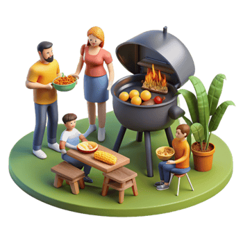 Family Backyard BBQ Grill Cookout Fun png