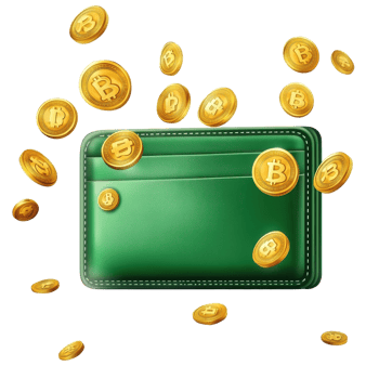 Green wallet with flying golden coins on a Transparent background creates an attractive visual representing wealth, background a green wallet with flying golden coins on a transparent background png